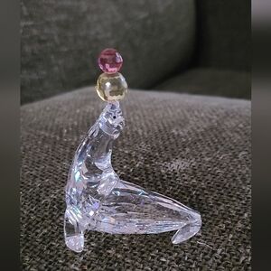 Swarovski Crystal Seal With Juggling Balls Figurine Vintage